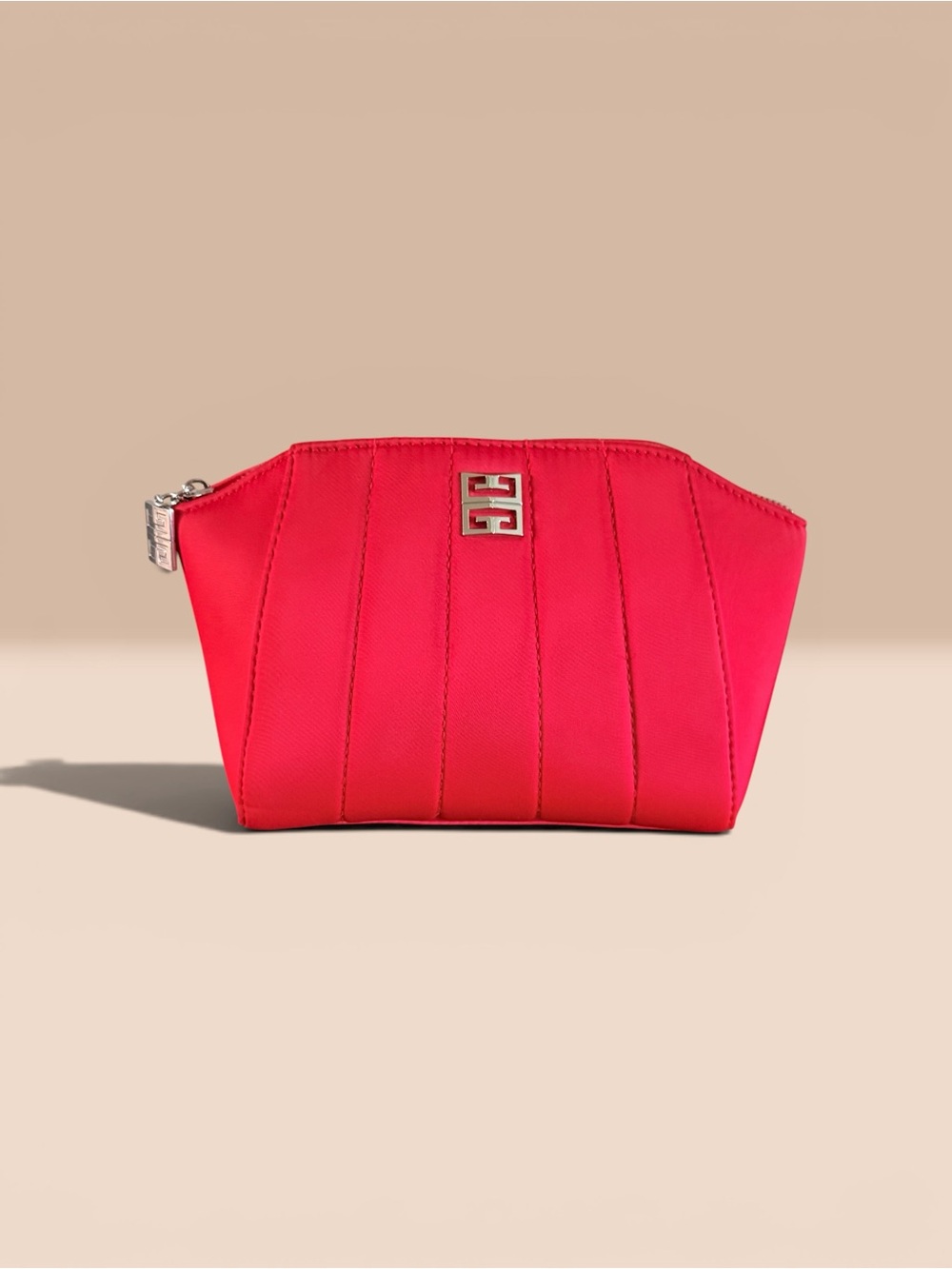 Givenchy Quilted Red Cosmetic Pouch with Silver Emblem. With NICE gifts inside!